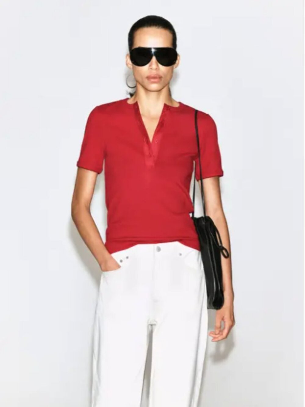 COS Ribbed Henley T-shirt in Red M - Picture 7 of 10
